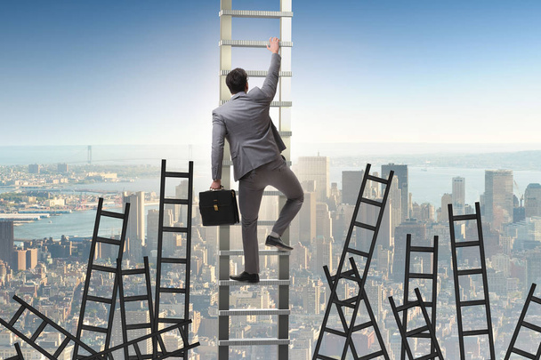 Career concept with businessman climbing ladder - Photo, Image