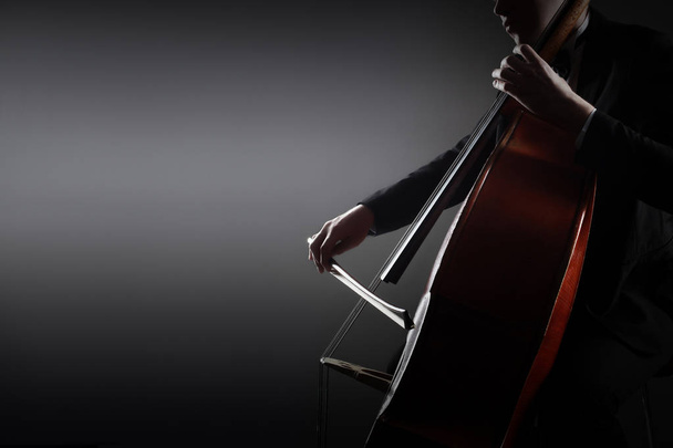 Double bass player. Hands playing contrabass - 写真・画像