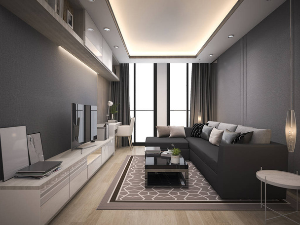 3d renderizado de lujo y sala de estar moderna con buen diseño sofá de cuero
 - Foto, imagen