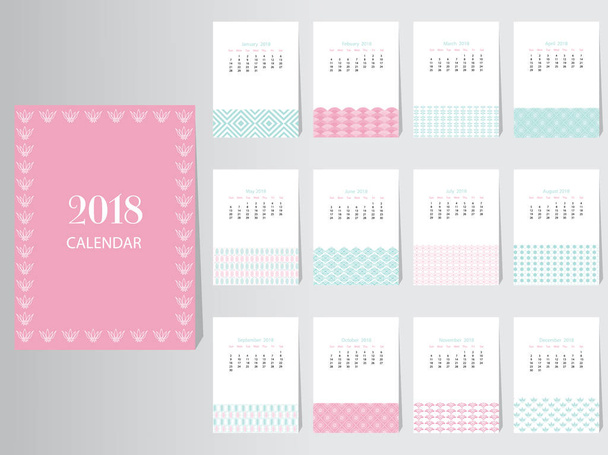 Календар 2018 Шаблон векторного дизайну з абстрактним візерунком, Набір з 12 місяців, Векторні ілюстрації
. - Вектор, зображення