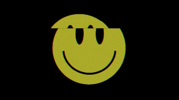 Smile szimbólum a digitális régi tv képernyő varrat nélküli hurok fénylik interferencia animáció új dinamikus retro örömteli színes retro vintage videofelvétel - Felvétel, videó
