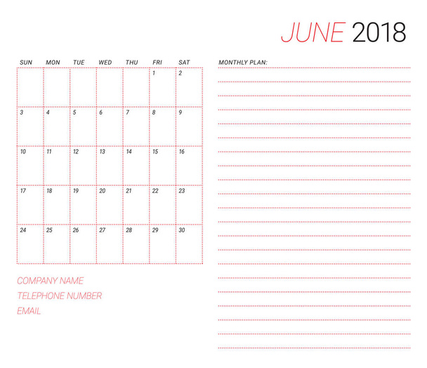 kesäkuu 2018 desk kalenteri vektori kuvitus
 - Vektori, kuva