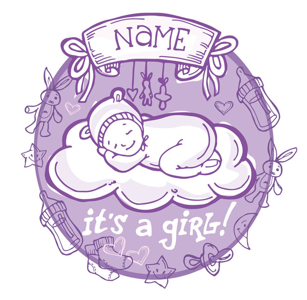 Baby born. Baby shower doodle template. - Vector, Image