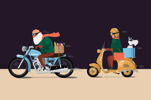 Люди їздять на скутері та мотоциклі
  - Вектор, зображення