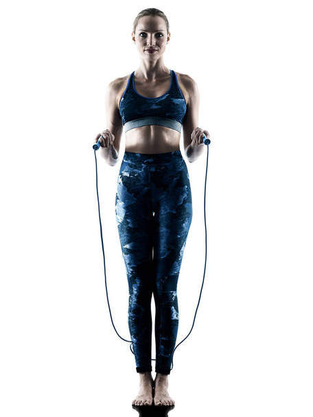 woman fitness Jumping Rope excercises silhouette - Foto, Imagem