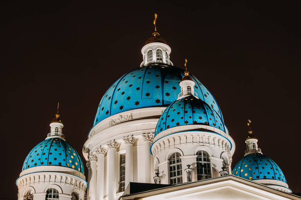 Night view domes with stars of the Troitsky Cathedral in Saint-Petersburg - Photo, Image