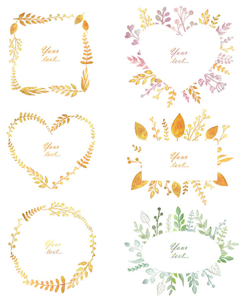 Set con hermosos marcos con hojas de perla acuarela, elementos de diseño lindo aislado en blanco
 - Foto, Imagen