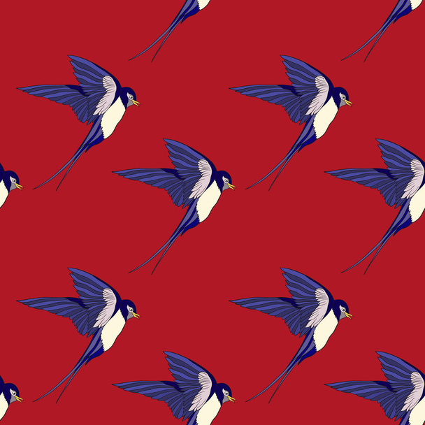 Colorful seamless pattern, background with swallows. - Вектор,изображение