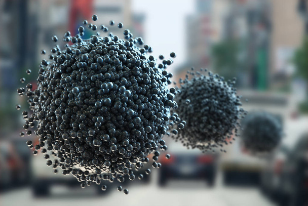 Shperes smogu, vyrobené s buňkami, palivo, 3d vykreslení obrázku - Fotografie, Obrázek
