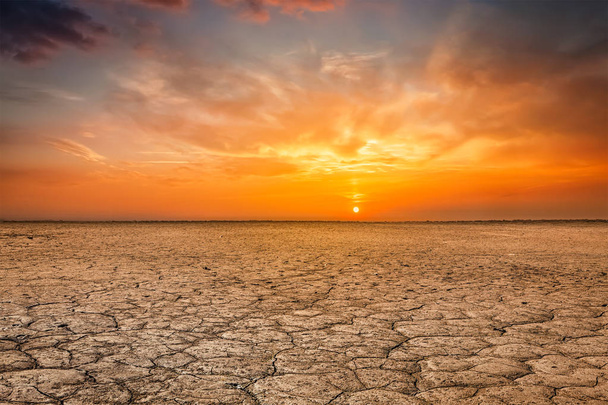 Cracked earth soil sunset landscape - Photo, Image