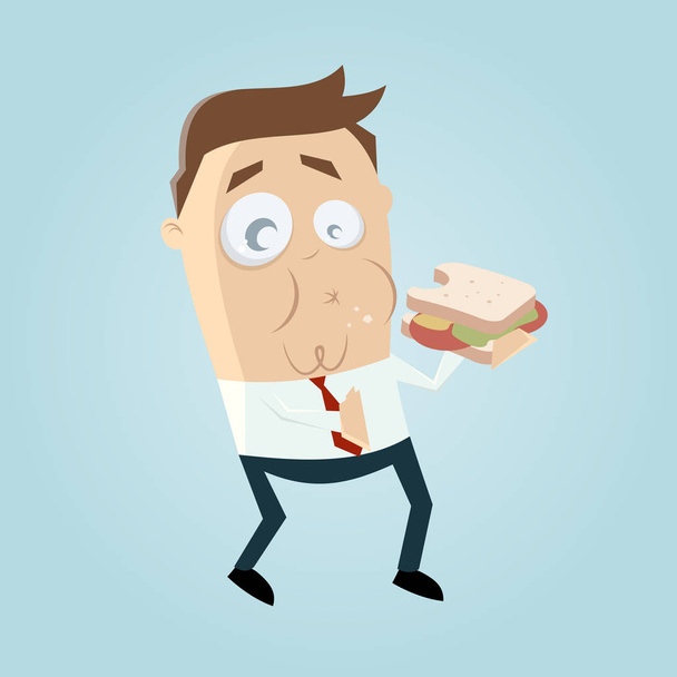 gracioso hombre de negocios comiendo un sándwich
 - Vector, imagen