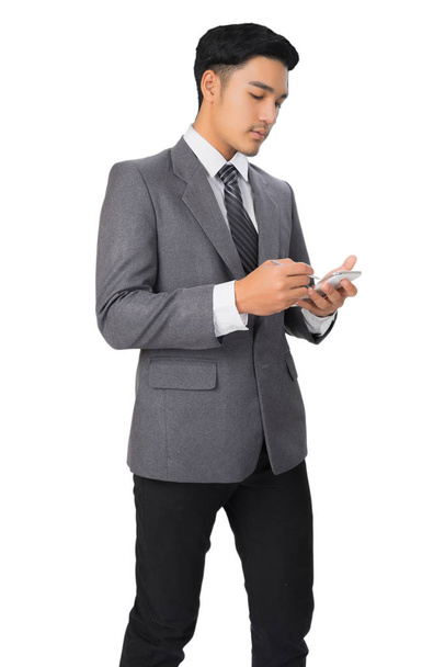 businessman working with smartphone on white background, business concept - Foto, Imagem