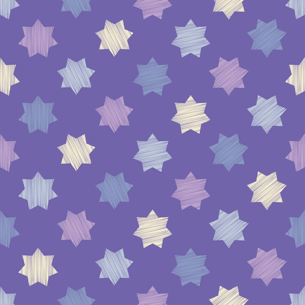 Seamless background with decorative stars. Scribble texture. Textile rapport. - Vecteur, image