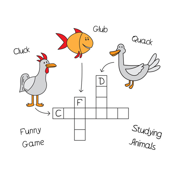 Grappige dieren kruiswoordpuzzel voor kinderen - Vector, afbeelding
