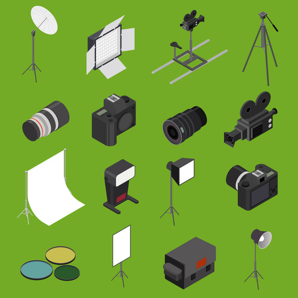 Photo Studio Equipment Icon Set Isometric View. Vector - Vector, Image