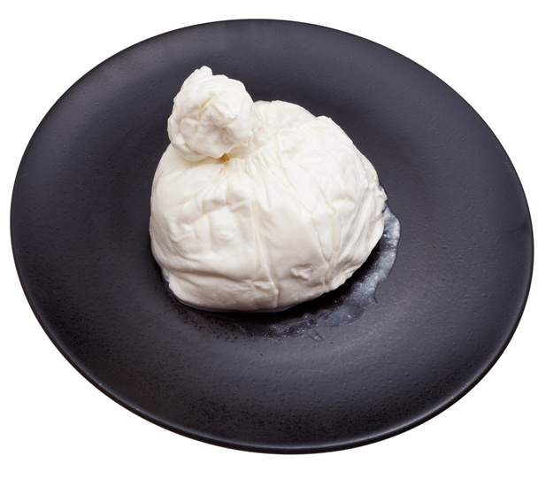 Burrata de queso italiano fresco en placa de cerámica negra
 - Foto, imagen