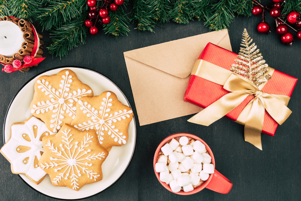 christmas present and cookies - Photo, image
