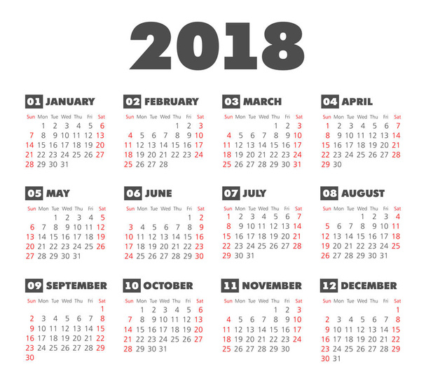 Векторный простой календарь 2018 года
 - Вектор,изображение