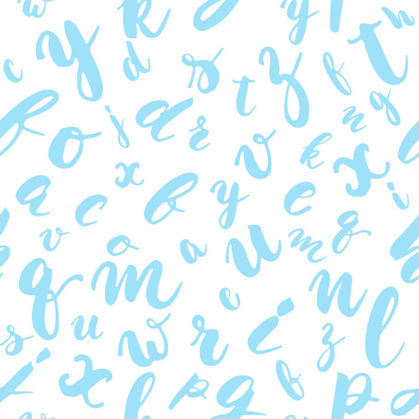Hand drawn light blue alphabet letters seamless pattern. Ink sketch texture and background. - Vecteur, image