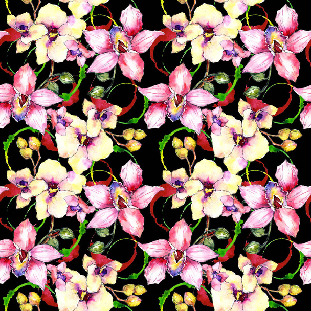 Wildflower orchid flower pattern in a watercolor style. - Φωτογραφία, εικόνα