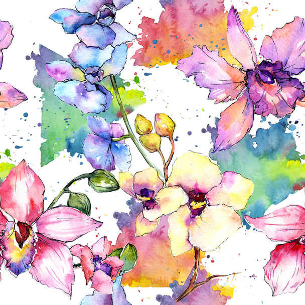 Patrón de flores de orquídea silvestre en un estilo de acuarela
. - Foto, imagen