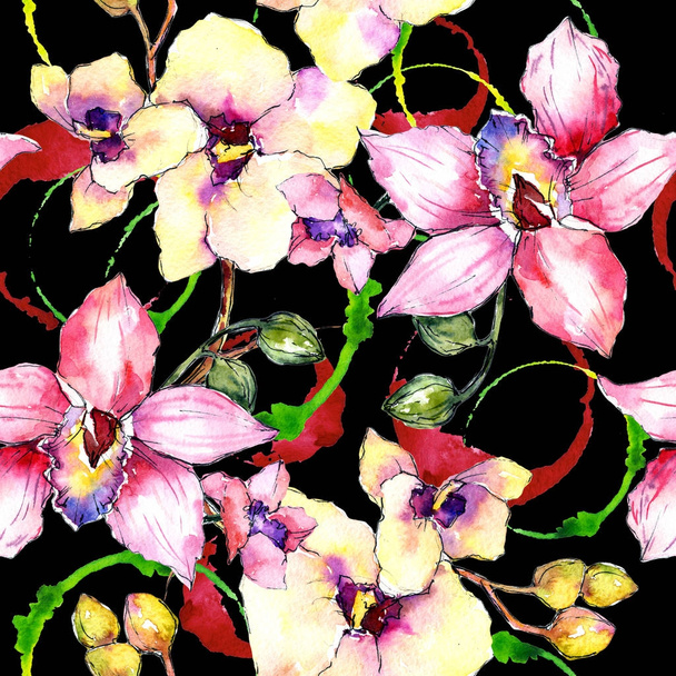 Patrón de flores de orquídea silvestre en un estilo de acuarela
. - Foto, Imagen