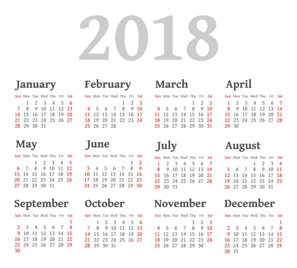 Vector Simple 2018 year calendar - Vector, Image