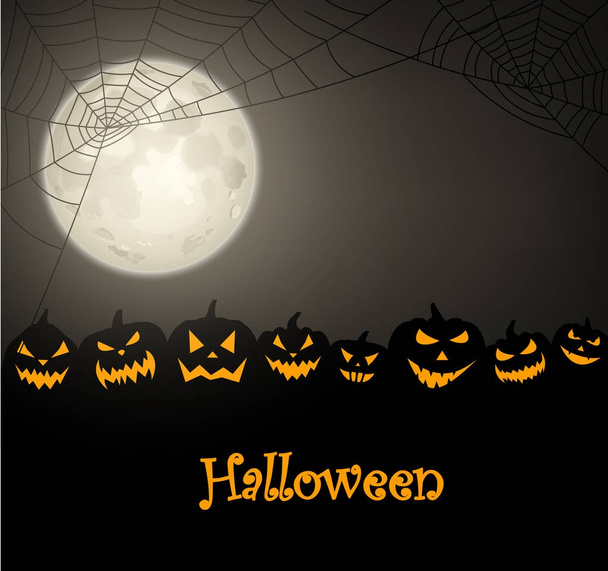 Halloween pumpkins and spiderweb - Vector, Image