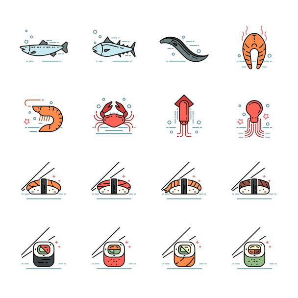 Iconos de comida marina
 - Vector, imagen