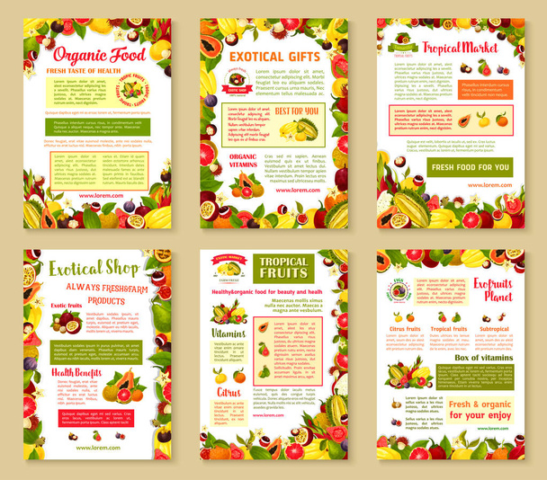 Набор векторных плакатов тропических экзотических фруктов
 - Вектор,изображение