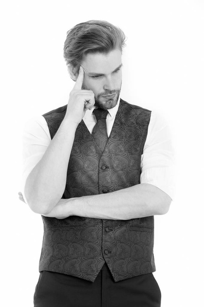 man or thinking gentleman in waistcoat and tie - Φωτογραφία, εικόνα