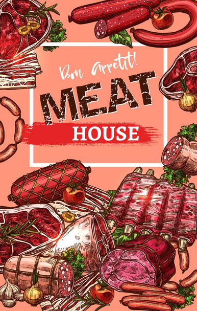 Vector poster voor vlees huis slagerij schets - Vector, afbeelding