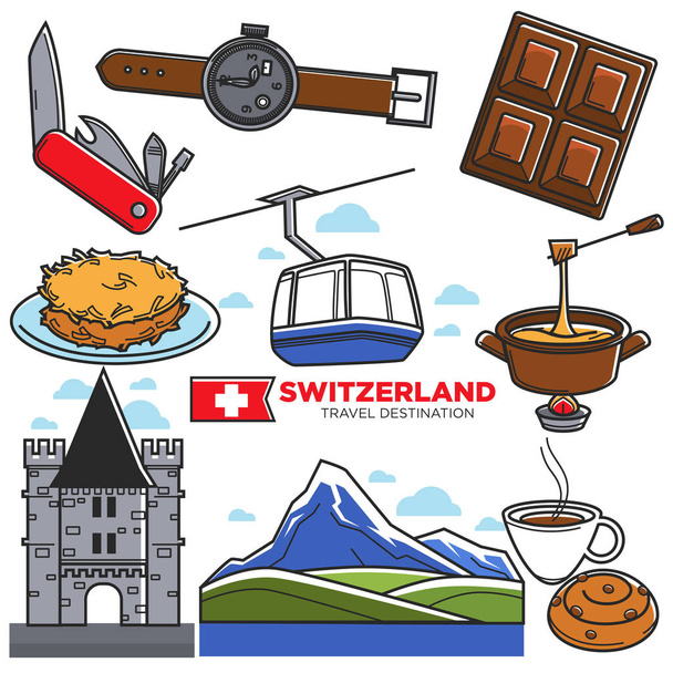 İsviçre seyahat gezi simgeler  - Vektör, Görsel