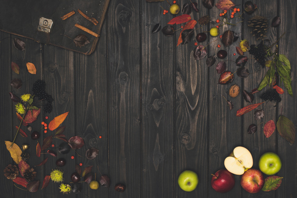 autumn leaves and ripe apples - Photo, Image
