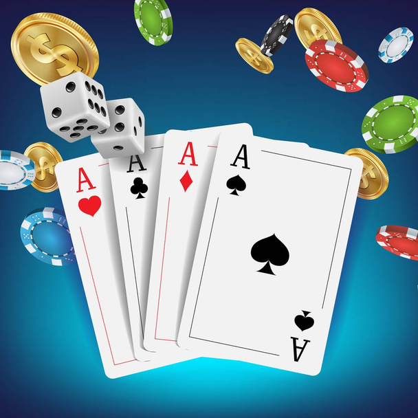 Casino Poker Design vektor. Poker karty, čipy, hraní, hraní karet. Royal Poker Club emblém koncept. Fortune pozadí realistické ilustrace - Vektor, obrázek