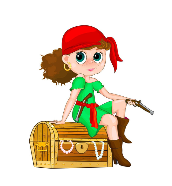 weinig meisje piraat - Vector, afbeelding