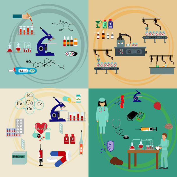 Набір з чотирьох ілюстрацій виробничих ліків
 - Вектор, зображення