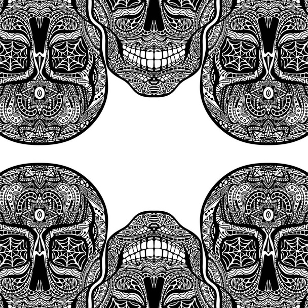 Tattoo skull, black and white vector illustration on white background, Day of the dead symbol. - ベクター画像