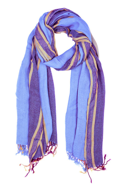 Bufanda de seda. Bufanda de seda azul aislada sobre fondo blanco
 - Foto, Imagen