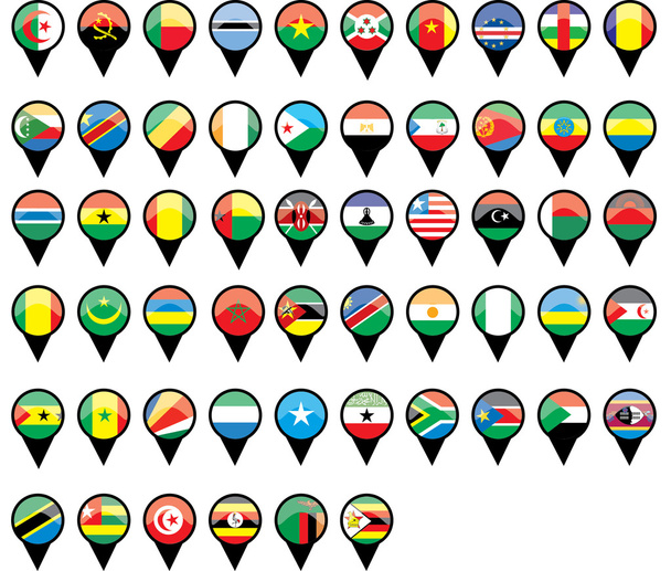 Флаги африканских стран, как булавки
 - Вектор,изображение