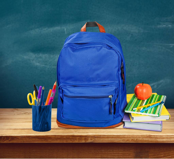 School Backpack with stationery - Φωτογραφία, εικόνα