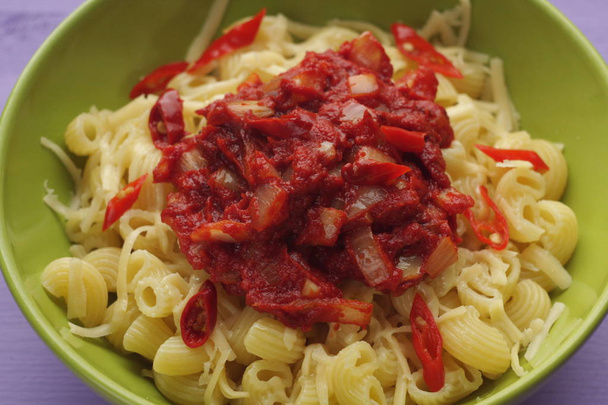 pasta with tomato paste, cheese and Chile pepper - Photo, Image