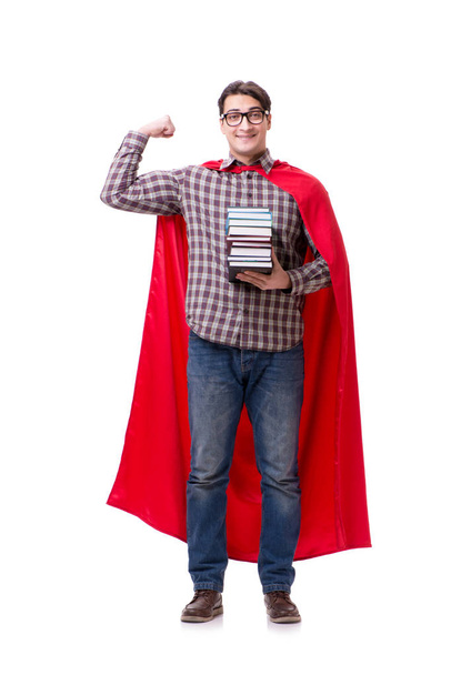 Super student bohatera z książek odizolowanych na białym - Zdjęcie, obraz