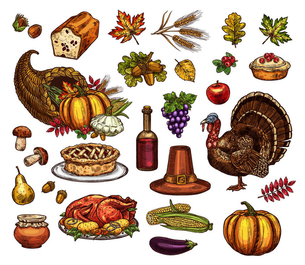 Thanksgiving day isolated vector icons set - Vector, Image