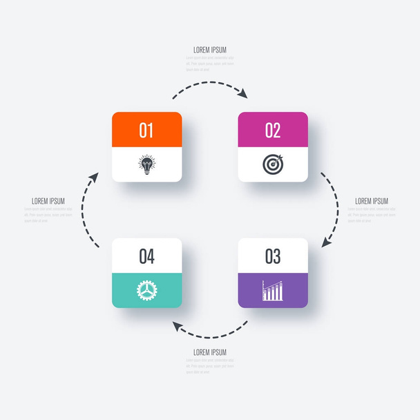 plantilla de infografías de negocios 4 pasos con cuadrado
 - Vector, imagen