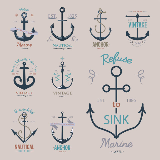 Vintage retro anchor badge vector sign sea ocean graphic element nautical anchorage symbol illustration - Vettoriali, immagini