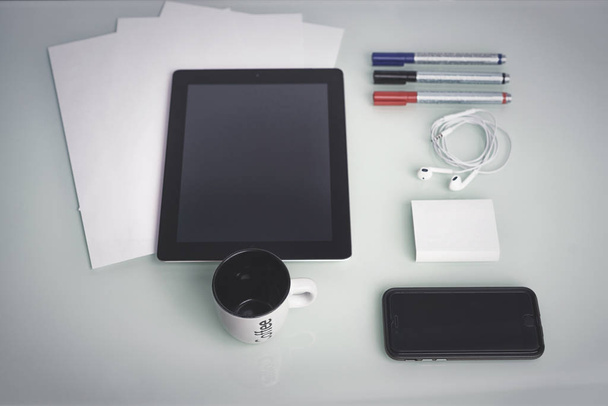 smartphone and tablet on table concept for a Web site - 写真・画像