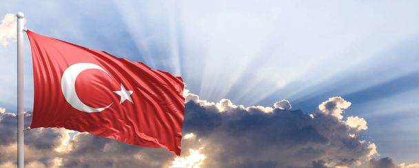 青い空にトルコ国旗。3 d イラストレーション - 写真・画像