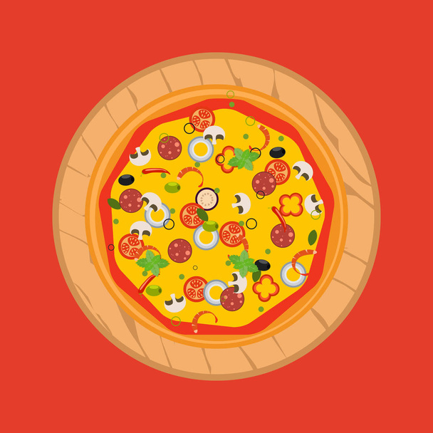 Geïsoleerde pizza, traditionele ingrediënten voor de pizza. Vector  - Vector, afbeelding