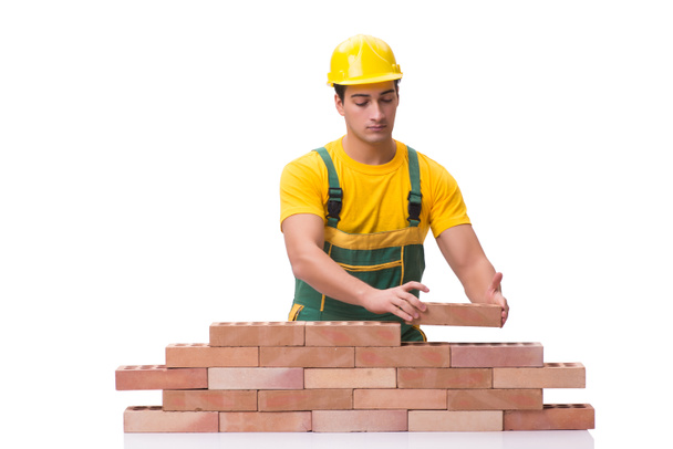 Le beau bâtiment ouvrier construction mur de briques - Photo, image